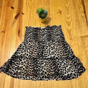 Ganni 1788 Mullin Georgette Animal Print Smocked Mini Skirt Size 40 EUR/8-10 US